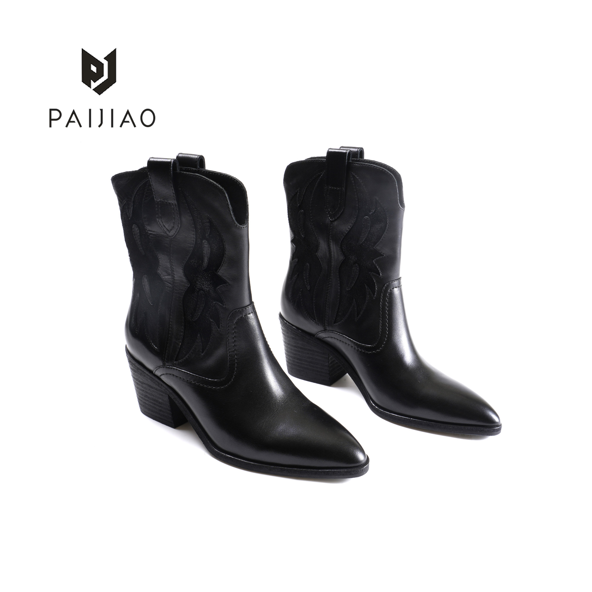 时装靴马皮低跟靴子复古秋冬女靴马靴中筒粗跟高跟女士XC2692-1