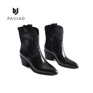 时装 靴马皮低跟靴子复古秋冬女靴马靴中筒粗跟高跟女士XC2692