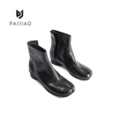 时装 靴马皮瘦瘦靴园跟分趾靴女鞋 短靴圆头女靴粗跟LG1128796