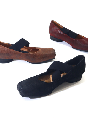 牛皮方头交叉带弹力方头芭蕾手工复古低跟玛丽珍女鞋单鞋XD113010