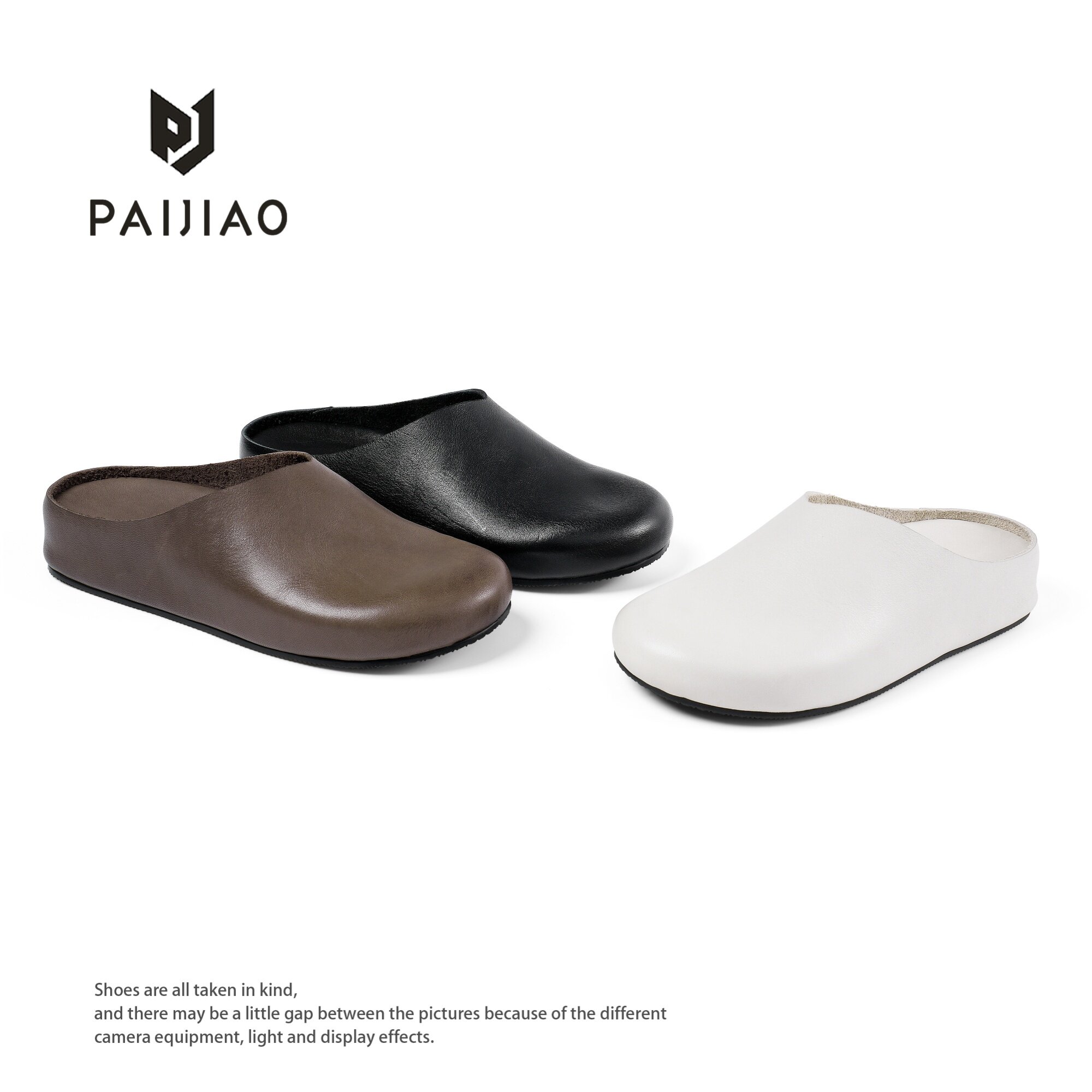 PAIJIAO 牛皮博肯半托女全包边设计极简慵懒风外穿凉拖XC258-1