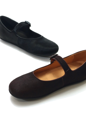 圆头马毛一字扣女可爱真皮防滑平底透气浅口玛丽珍单鞋XD3769-1