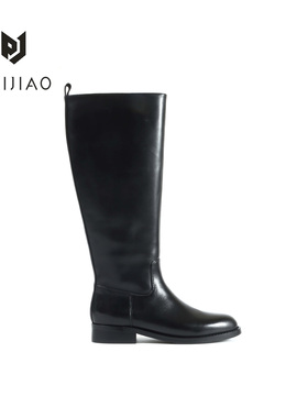 极简牛皮手工细节侧拉链显瘦骑士靴女靴大筒围长筒高筒靴XC1110-7