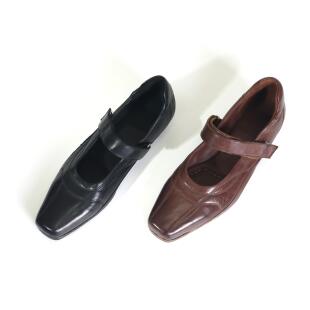 排角 · 小众设计款朋克风玛丽珍单鞋女方头胎牛皮中古单鞋H21-31