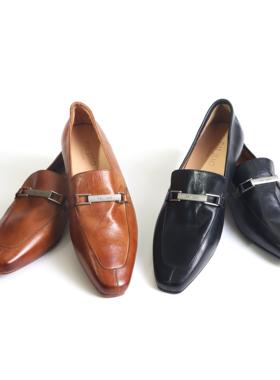 马皮手工鞋女春夏小方头复古乐福鞋单鞋舒适百搭小皮鞋XBH6508-1