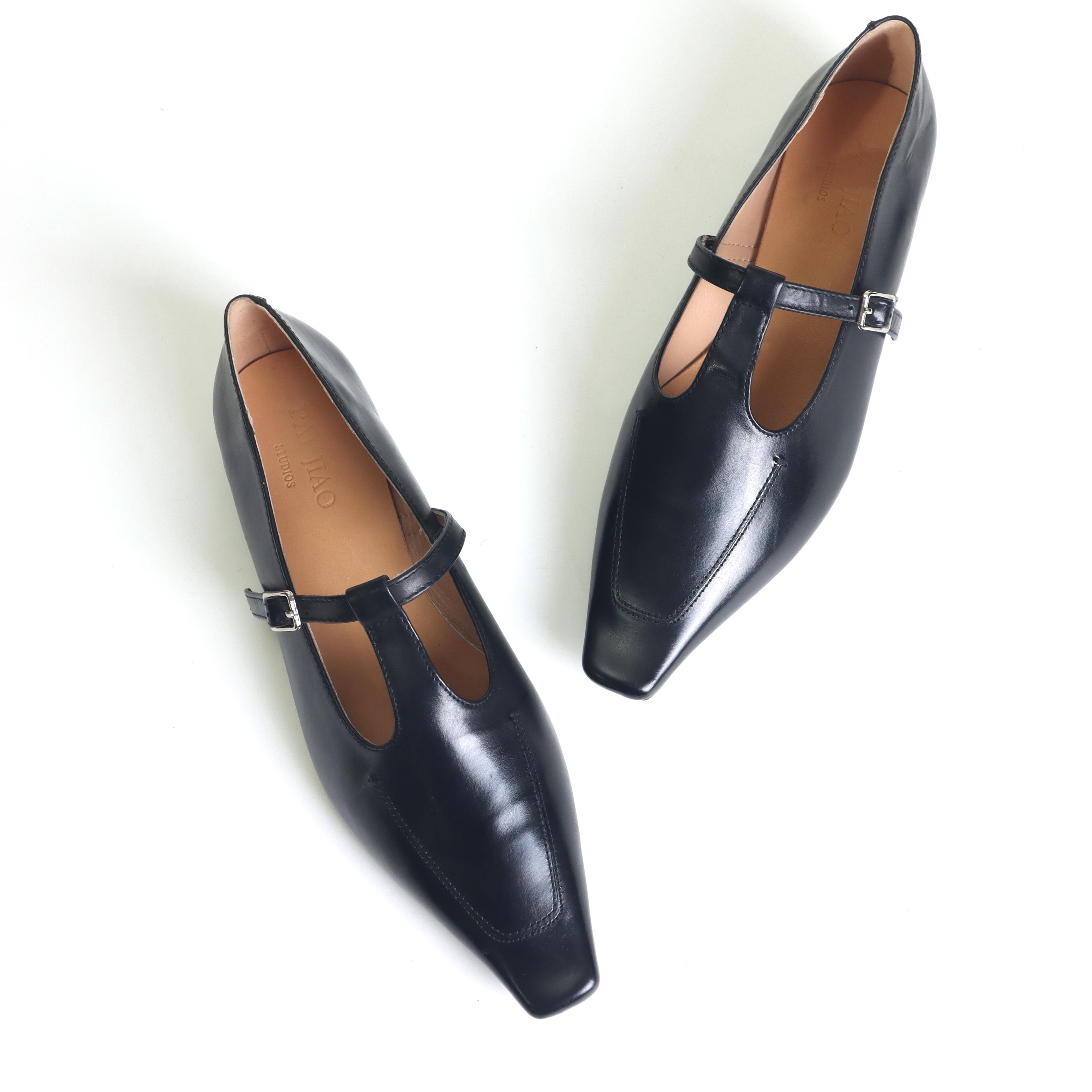 排角T字扣带胎牛皮高级玛丽珍