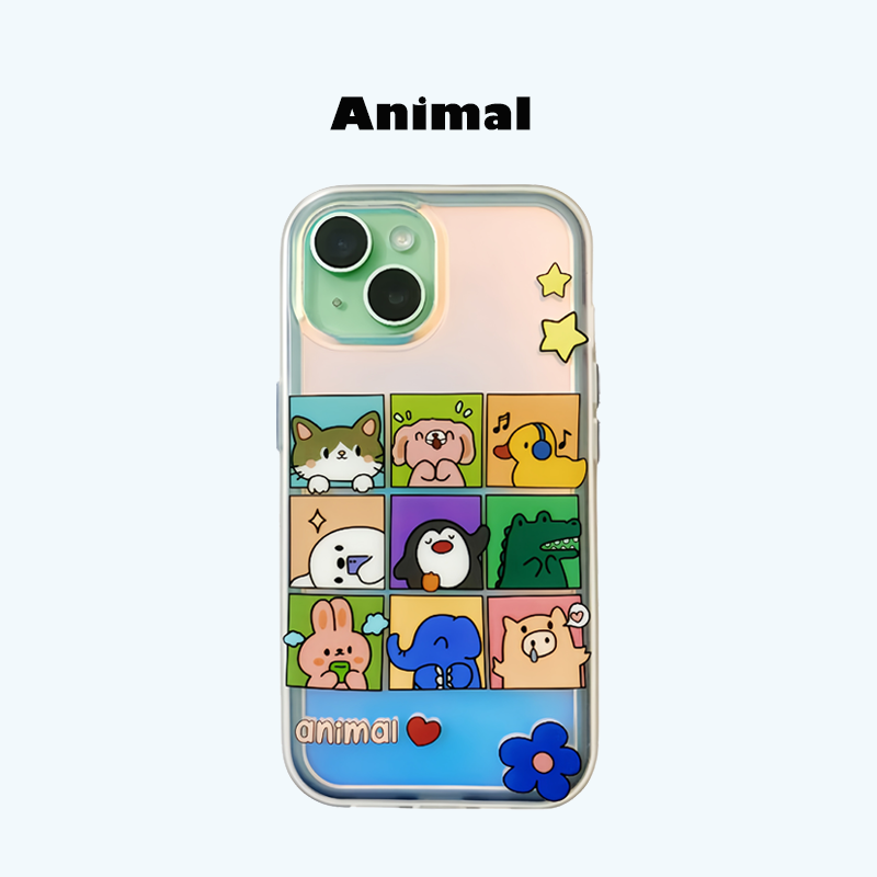 苹果iphone16promax手机壳镭射九宫格可爱动物变色套1