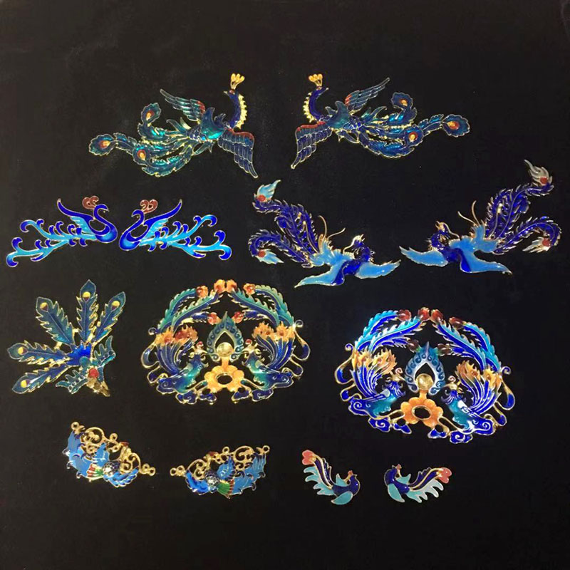 古风合集滴油仿烧蓝新娘步摇凤冠