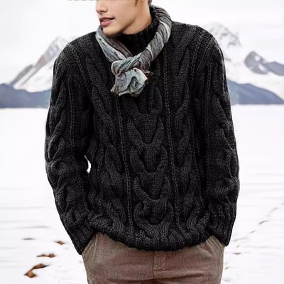 跨境新款时尚麻花针织毛衣男秋冬季可外穿内搭潮牌针织衫上衣