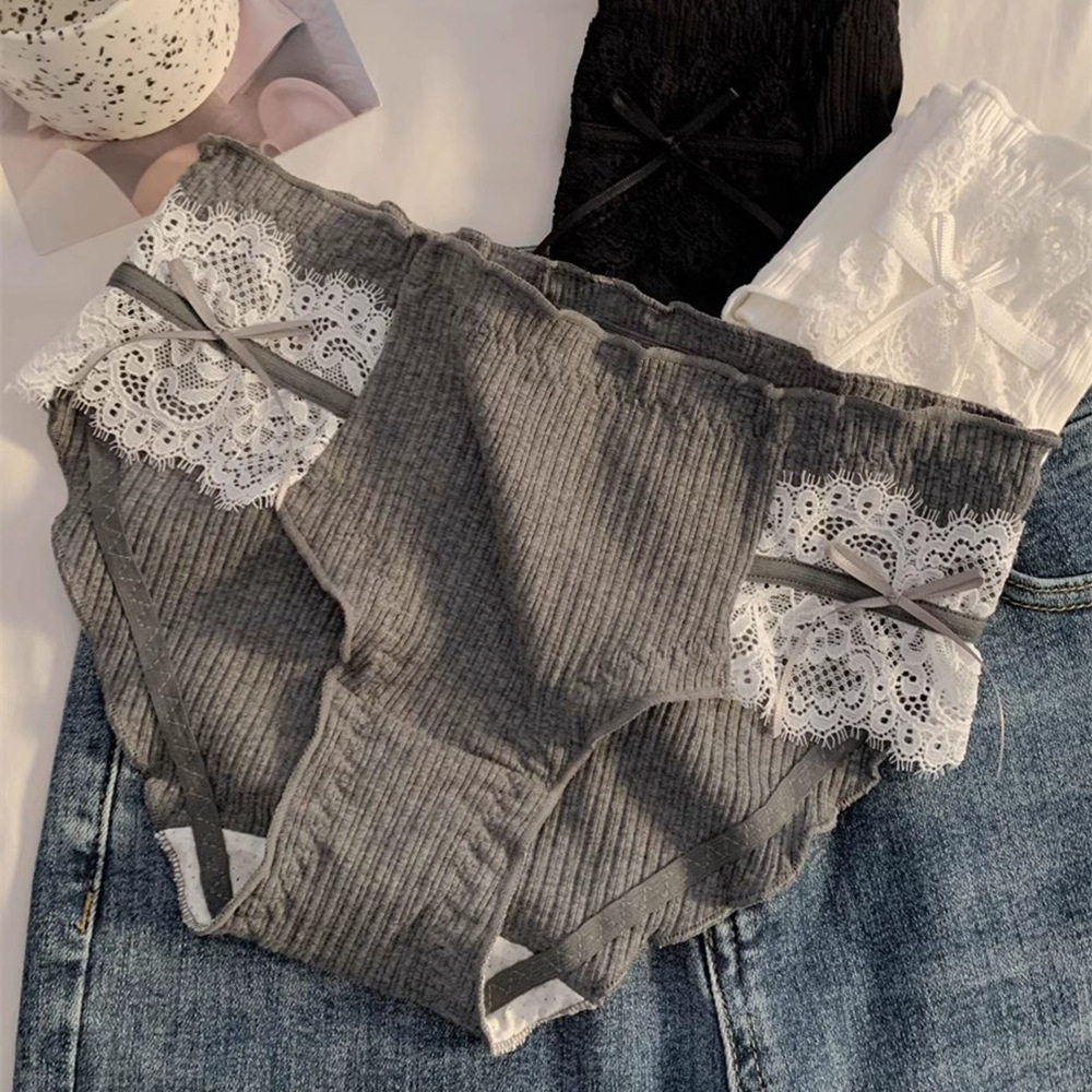 日系纯欲螺纹蝴蝶结全棉裆内裤可爱舒适低腰木耳边三角裤女生,女士内衣/男士内衣/家居服,男三角内裤,淘宝优惠券,粉丝福利购,淘宝优惠卷