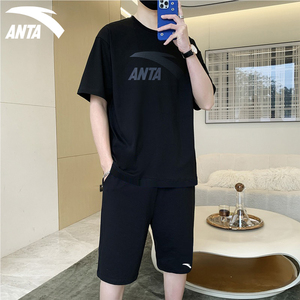 安踏运动套装男帅气潮流休闲2024春季新款透气短袖短裤品牌两件套