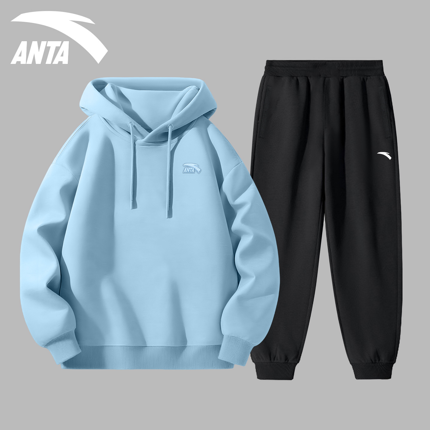 安踏运动套装男秋季加绒连帽卫衣卫裤2025新款休闲潮流时尚两件套