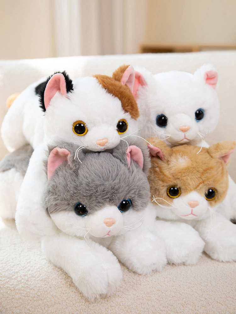 시뮬레이션 고양이 인형 얼룩 고양이 플러시 장난감 인형 고양이 별 귀여운 포옹 및 어린이를위한 진정 선물