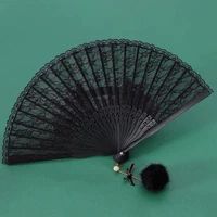 Черная костяная черная кружевная складная вентилятор (модель жемчужного шар для волос)