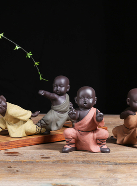 新中式风功夫小和尚书房装饰摆件