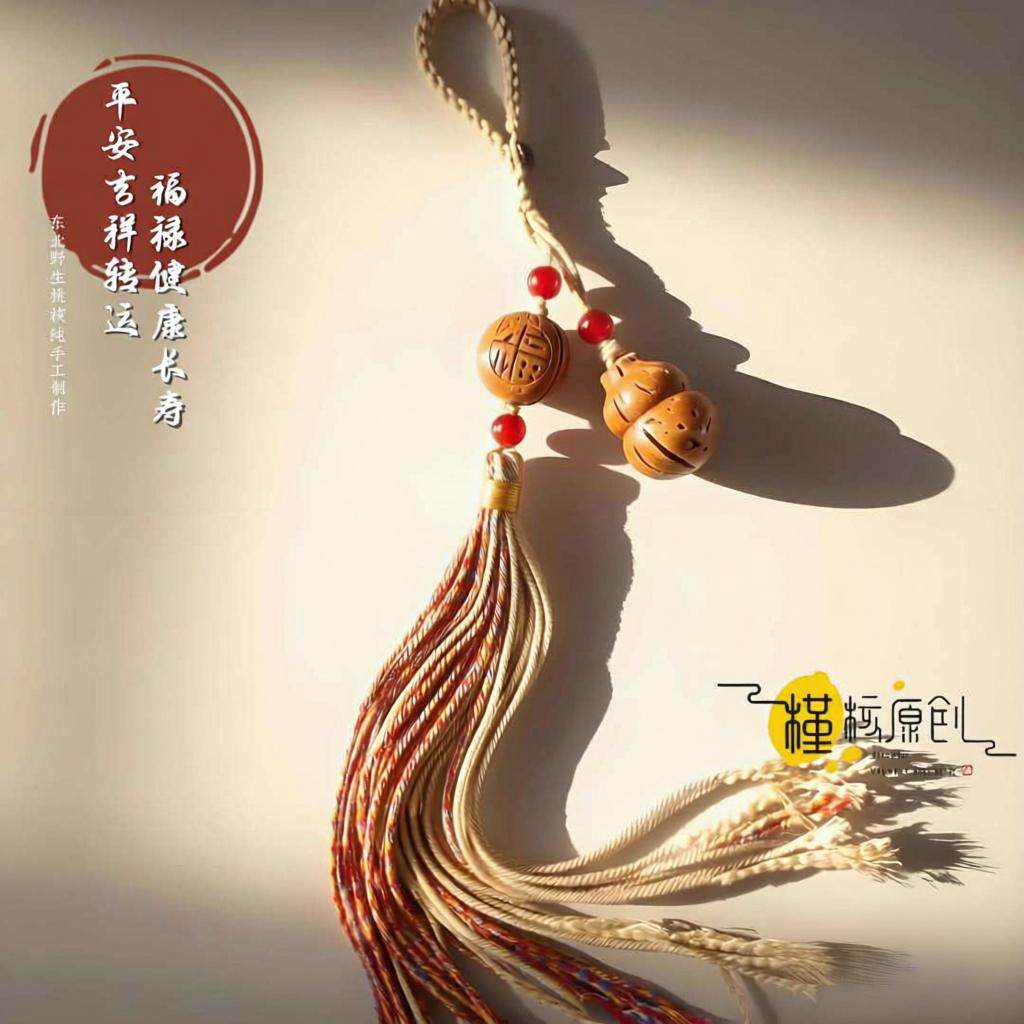 纯手工桃核雕刻小葫芦福字扣车挂包挂随身挂藏式棉线流苏佩戴平安