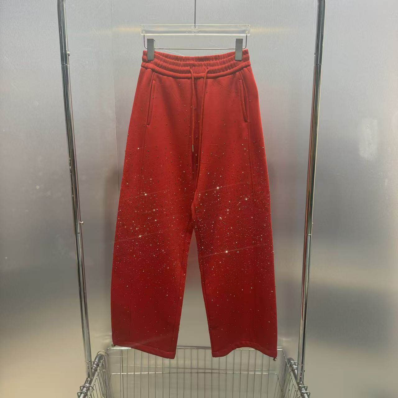 深圳南油2026早春新款满天星烫钻系绳宽松直筒裤高级感薄绒休闲裤,女装/女士精品,休闲裤,淘宝优惠券,粉丝福利购,淘宝优惠卷