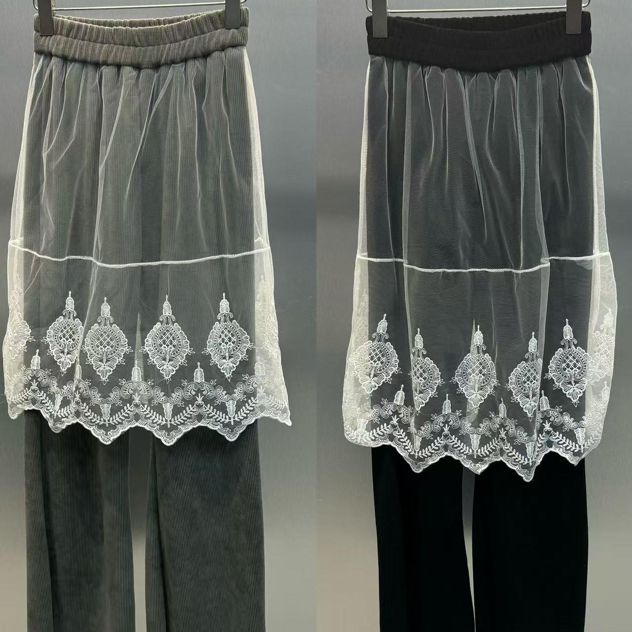 早春新款网纱蕾丝拼接裙裤小众