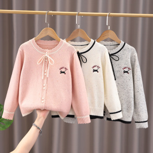 大女童开衫毛衣薄款春秋2025新款女孩小学生10岁圆领搭裙子针织衫