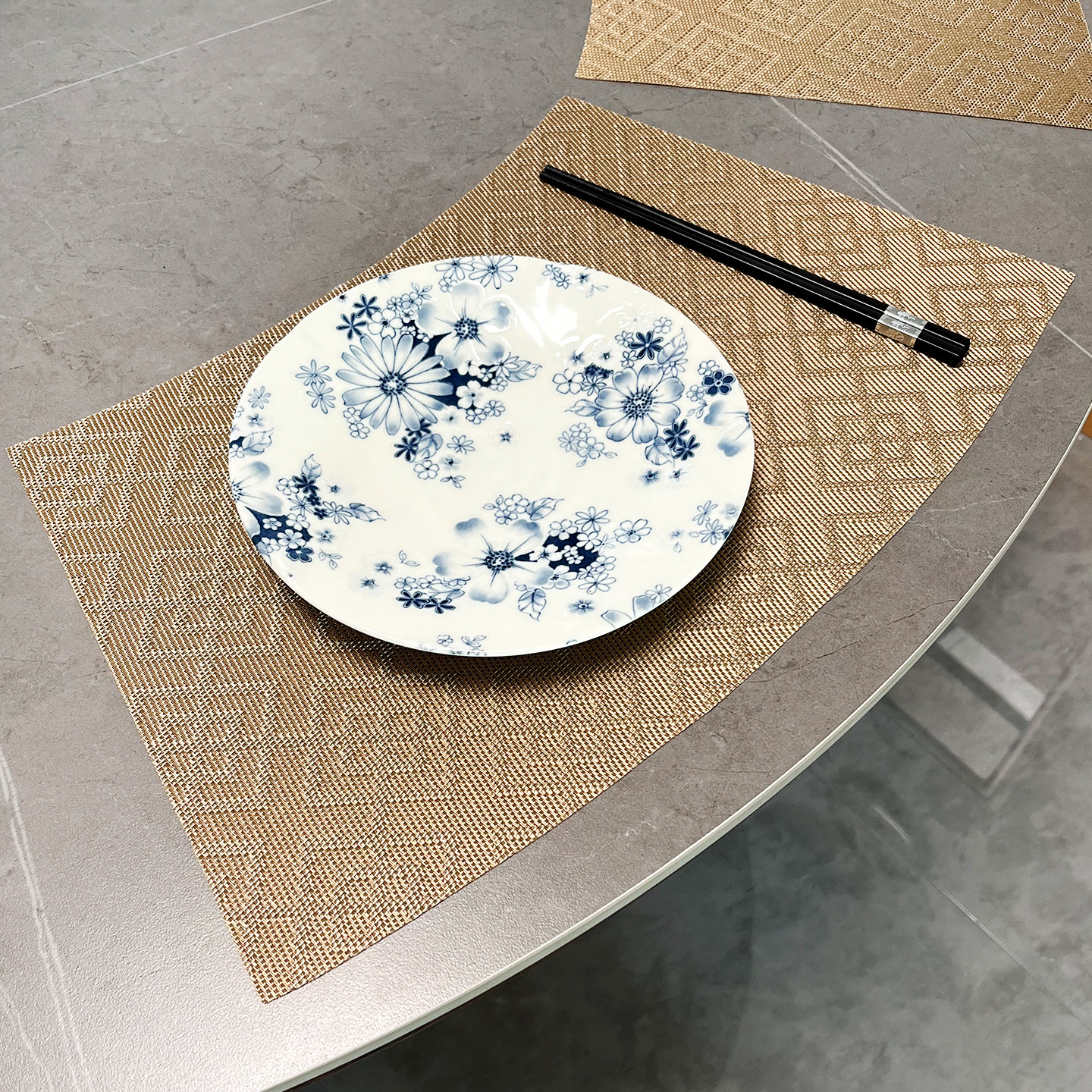 中国风扇形餐垫新中式餐桌垫高档西餐垫轻奢隔垫垫商用餐具垫金色