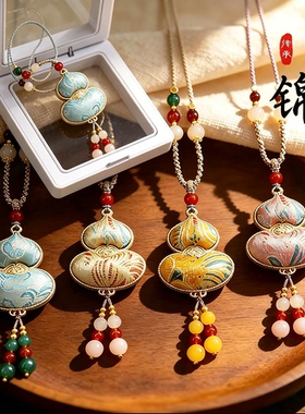 非遗手工宋锦葫芦 古风项链 女新中式国风吉祥毛衣链吊坠配饰