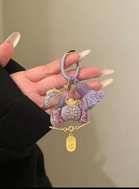 手工 宋锦挂件 蝴蝶马上有钱花钥匙扣挂件新中式流苏吊坠包包挂饰