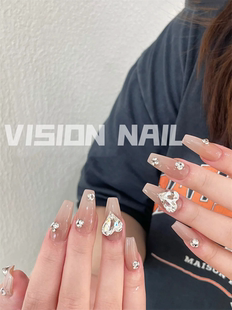 VISIONNAIL裸肤施华洛歪心钻款 美甲贴片成品可拆卸穿戴甲片假指甲