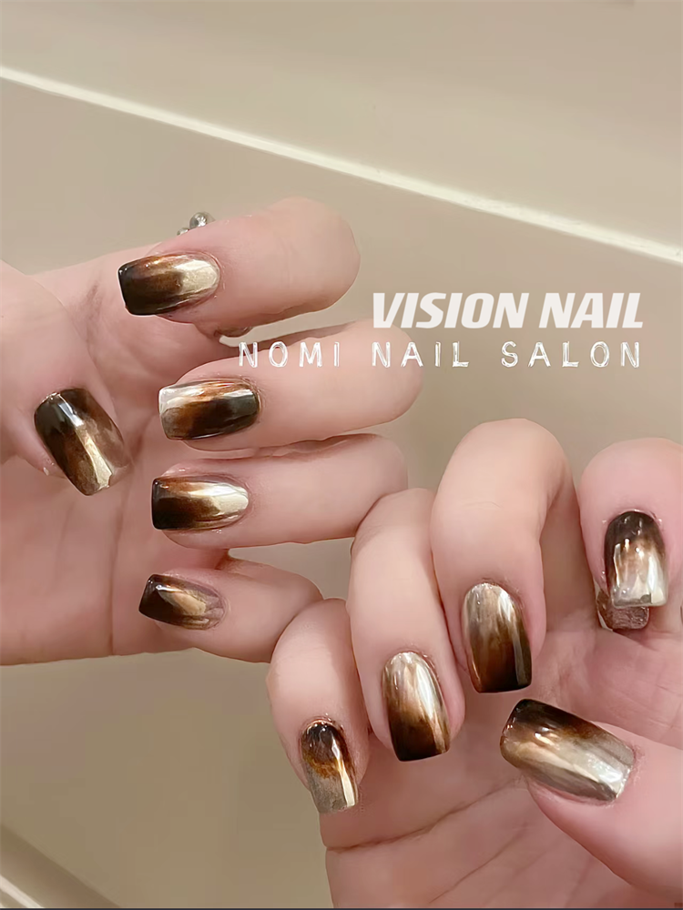 VISION NAIL秋日金属拿铁短款美甲贴片成品可拆卸穿戴甲片-封面