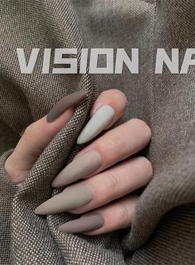 VISION NAIL秋冬欧美裸灰色系成品可拆卸穿戴甲片