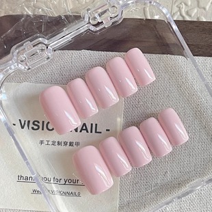 VISION 嫩粉纯色美甲贴可拆卸纯手工穿戴甲片 实拍.清新baby粉