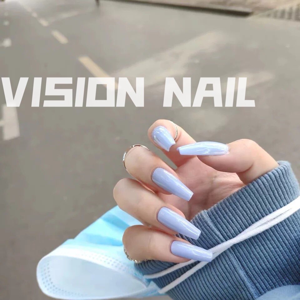 婴儿baby蓝纯色可拆卸成品美甲穿戴甲片