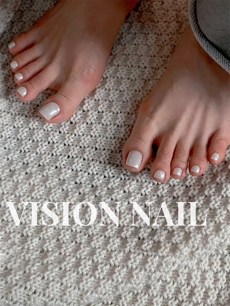 VISION NAIL脚上的白月光绸缎珠光脚美甲贴片成品可拆卸穿戴甲片 彩妆/香水/美妆工具 穿戴甲/甲片 原图主图