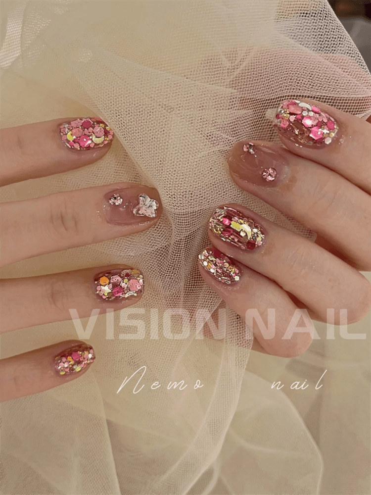 vision小偷玫瑰大亮片短款穿戴甲