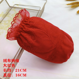 绒布拼接蕾丝女士简约办公室防污工作袖套可爱学生护袖羽绒服袖筒