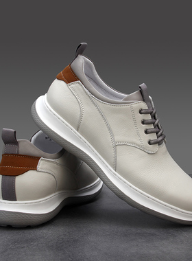 男休闲皮鞋真皮白色2025秋季新款运动减震轻质软底透气男士休闲鞋