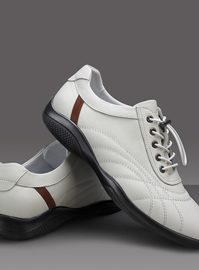 男士真皮白色休闲皮鞋头层牛皮软底小白鞋软牛皮旅游鞋运动休闲鞋