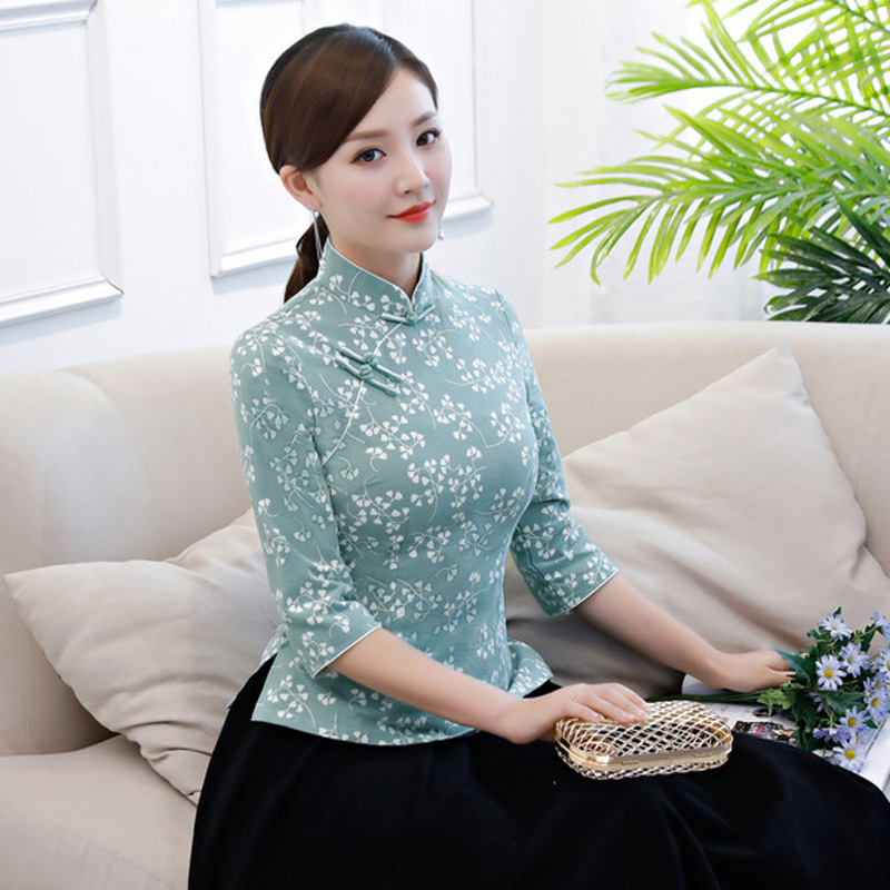 限1000张券中国风纯棉旗袍上衣女日常修身汉服