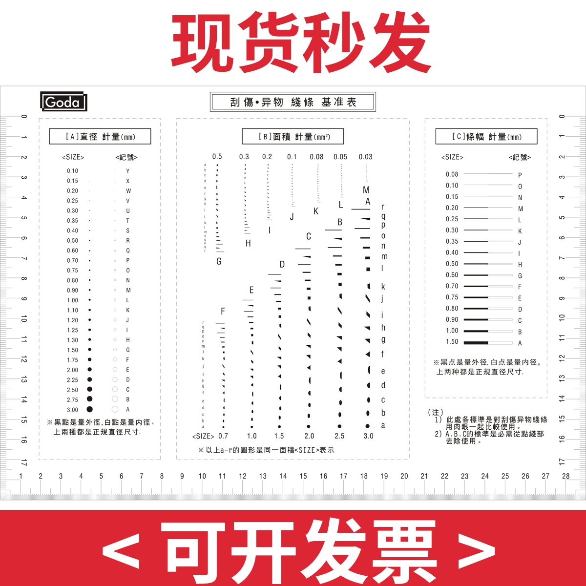 GODA污点卡A4标准点线规菲林尺比对卡片外观检验规刮伤异物卡