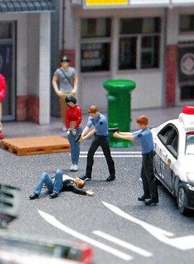 1:64警匪人偶微缩场景模型迷你小人道具装饰微观警察仿真沙盘摆件