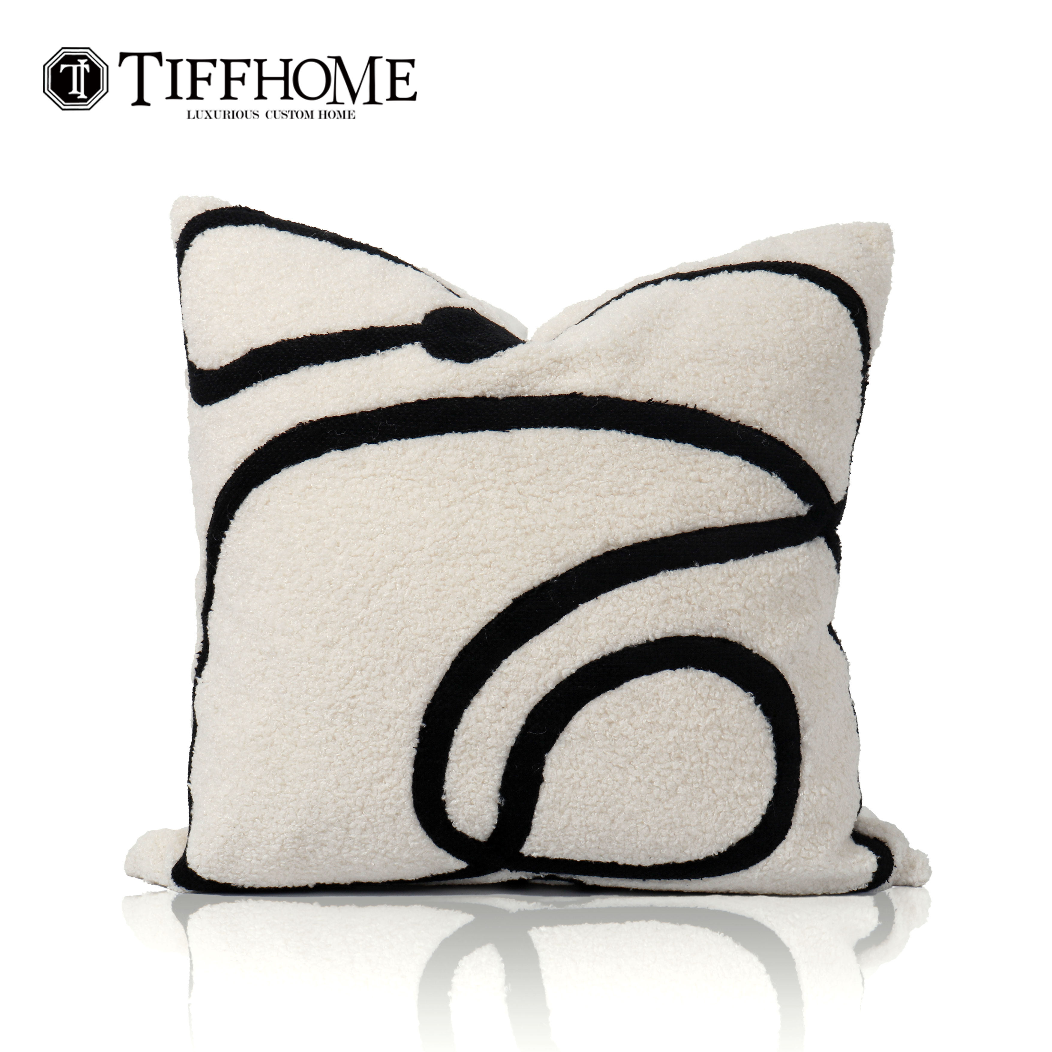 蒂芙家居软装家用设计师简约现代时尚黑白线条绣花沙发布艺抱枕套