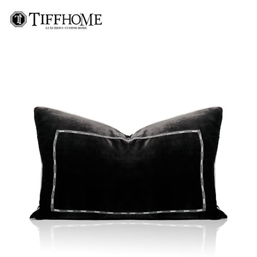 客厅法式轻奢黑白高档丝绒腰枕套