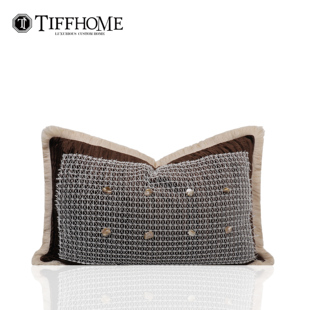 蒂芙家居法式别墅老钱风样板间宋式美学咖色床上装饰腰枕沙发抱枕