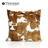 蒂芙家居轻奢新款 简约渐变马毛抱枕靠垫套 咖色拼接样板间抱枕欧式