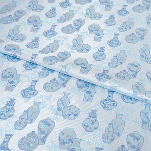 瓶子织锦缎青花瓷工艺提花缎汉服比甲马甲孔雀古风女装高端布料