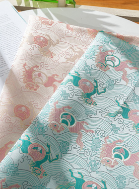 粉色马上有钱仿宋锦提花面料旗袍连衣裙中式马甲唐装鞋服装饰面料