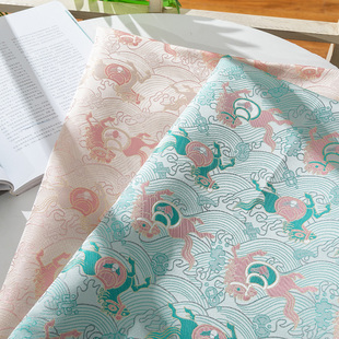 粉色马上有钱仿宋锦提花面料旗袍连衣裙中式马甲唐装鞋服装饰面料