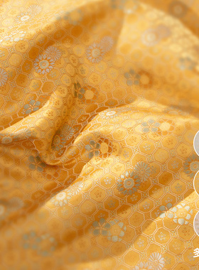 中国风提花龟背春菊老钱风仿宋锦面料包装锦盒书画装裱新中式女装