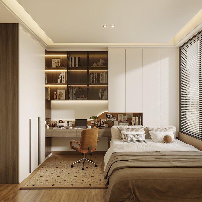 索菲亚原木风儿童房全屋定制整体榻榻米床衣柜书桌一体组合19800