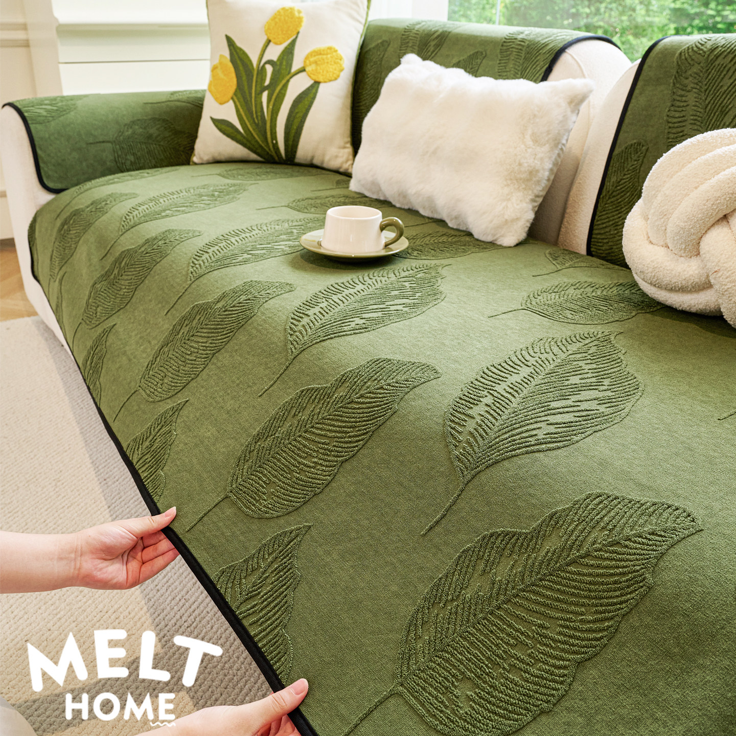 中式雪尼尔沙发垫四季通用沙发坐垫固定防滑防猫抓直排沙发盖布巾