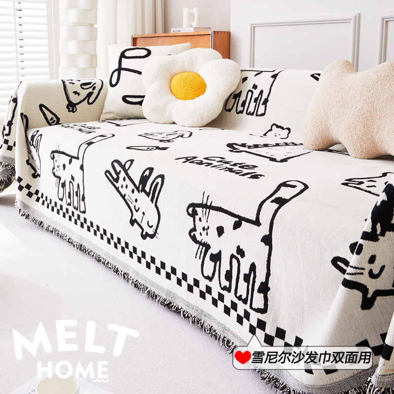 双面可用网红INS风雪尼尔沙发巾盖布毯垫四季通用卡通套罩防猫抓
